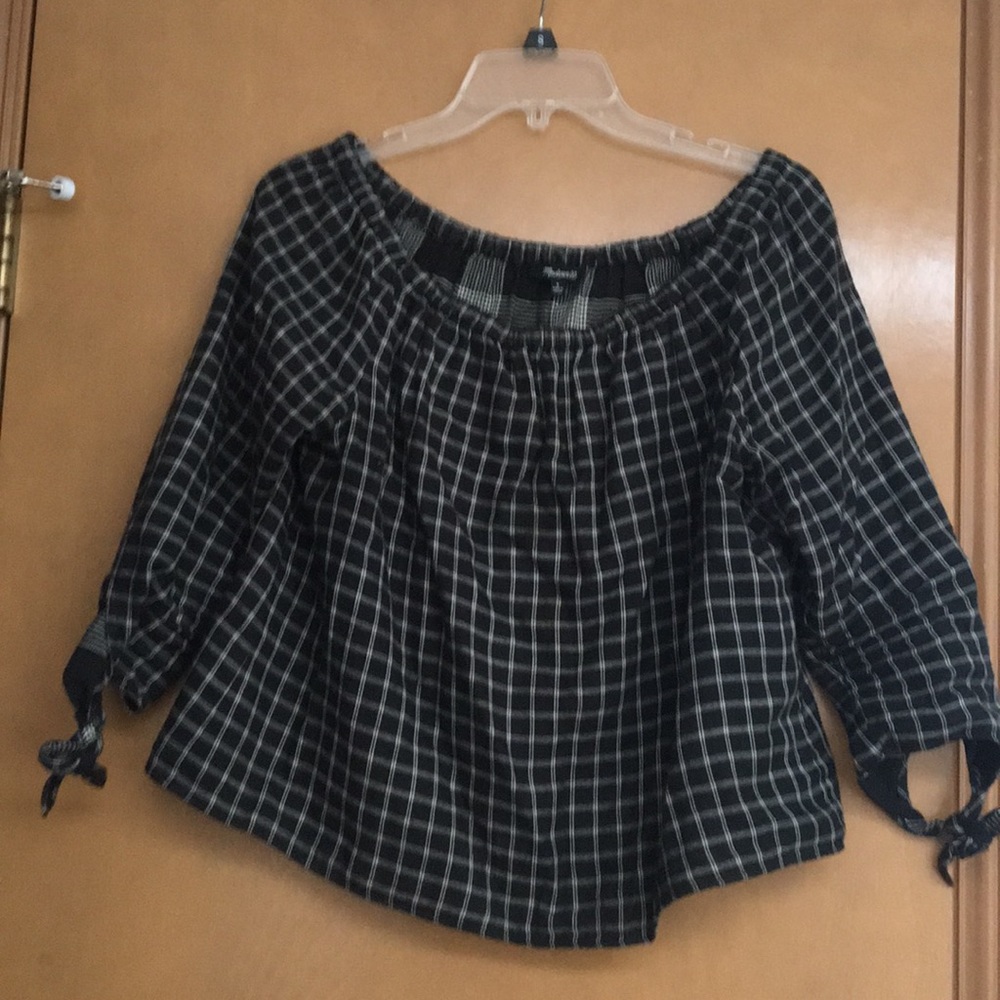Plaid off shoulder 3/4 sleeve